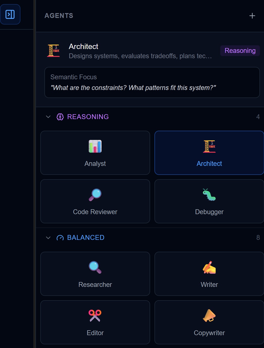Agent selector panel