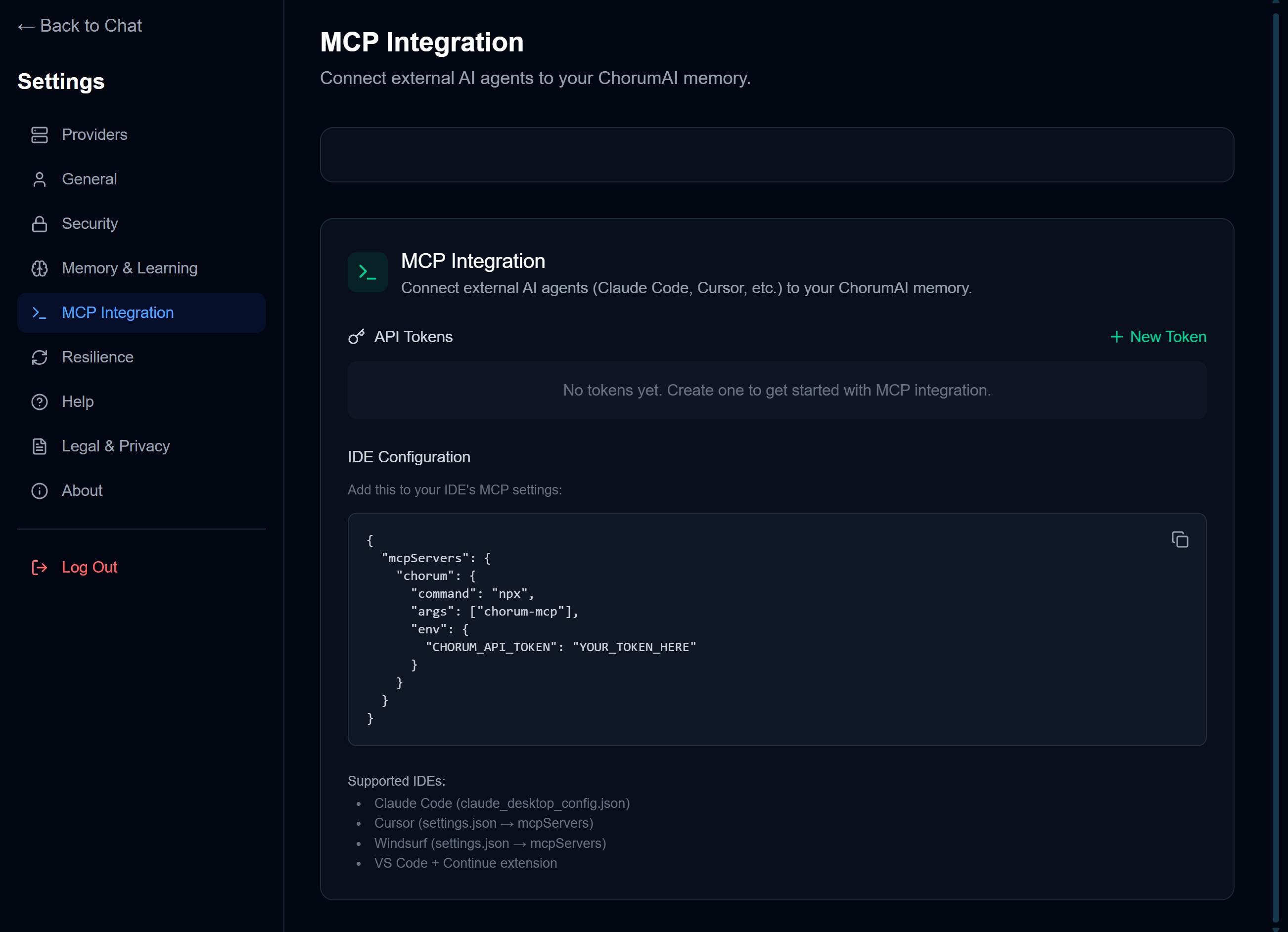 MCP Settings Panel