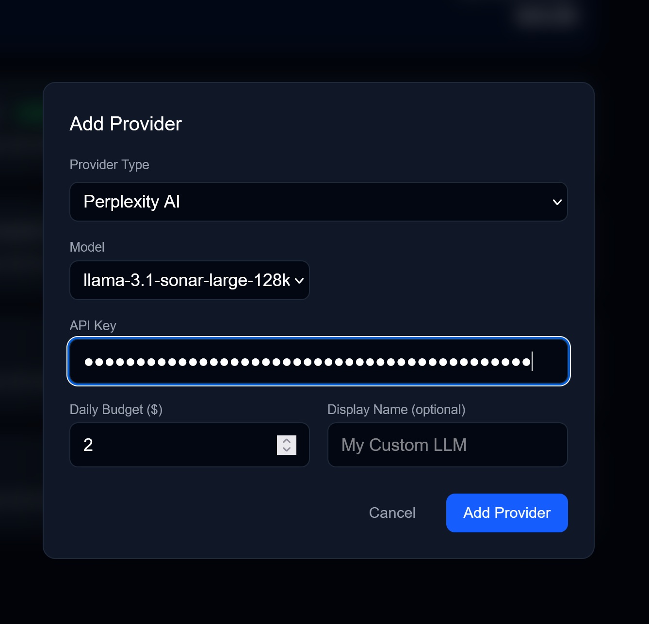 Add Provider modal