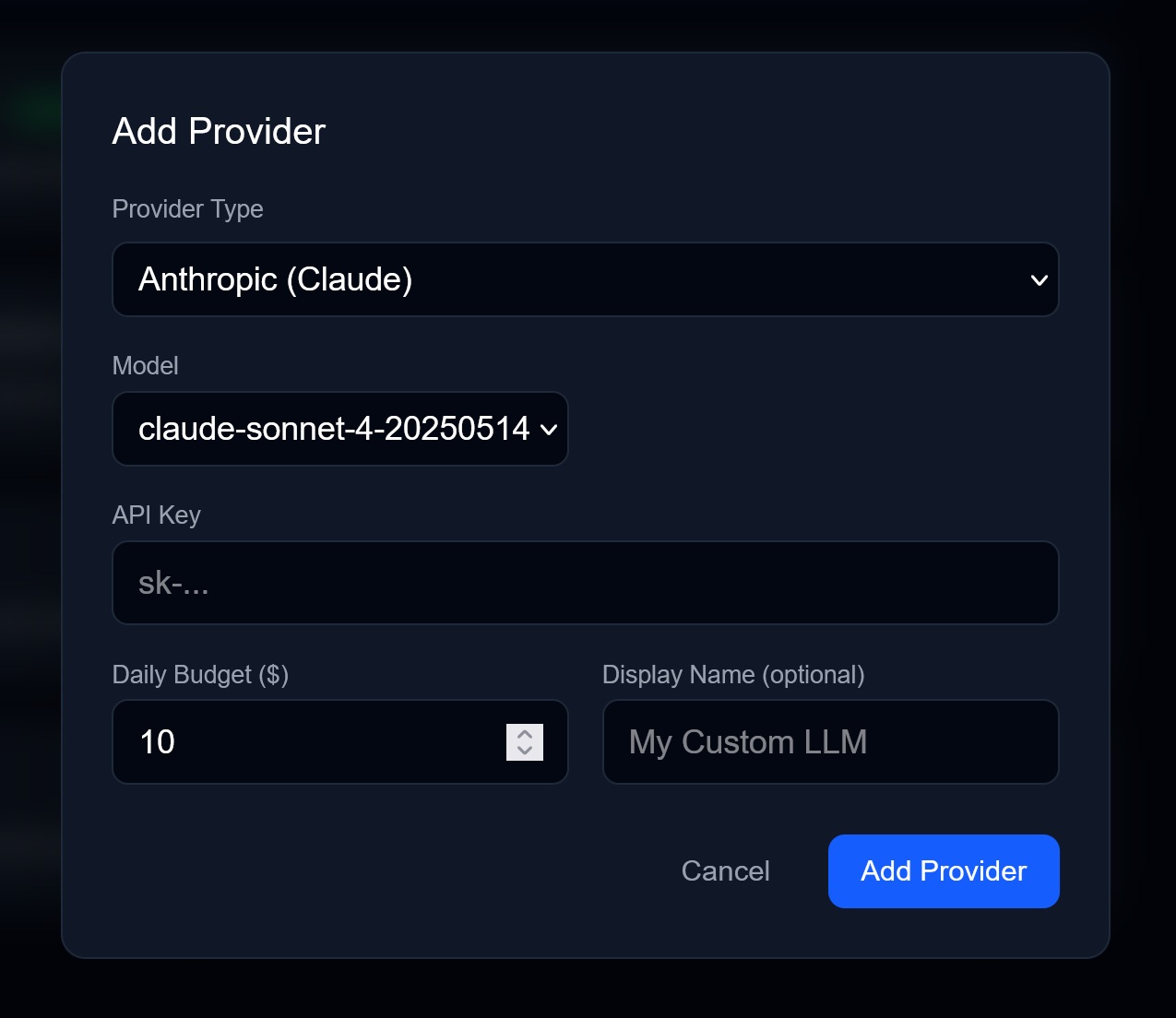 Add Provider modal